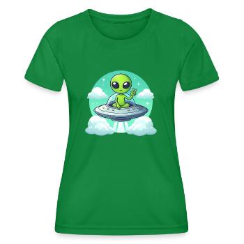 Alien Shows Peace - Women's Functional T-Shirt - kelly green - Front - AI Model Female 172 dark (172cm)