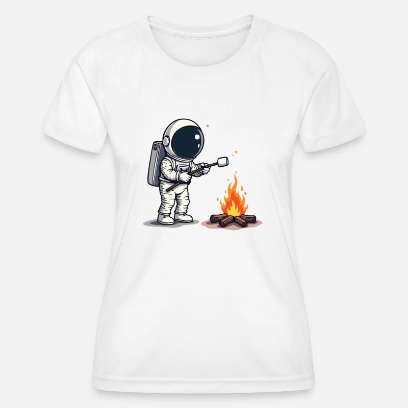 Astronaut roasting marshmallow at campfire - Women's Functional T-Shirt - white