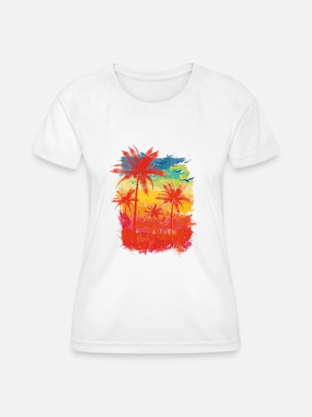 Bunte Streifen (Palmen) - Frauen Funktions-T-Shirt - Weiß