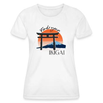 Trouvez votre Ikigai avec Fujiyama en arrière-plan - T-shirt sport Femme - blanc - Devant - AI Model Female 172 dark (172cm)