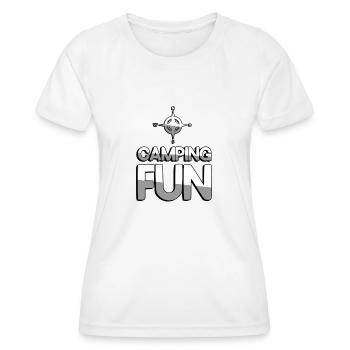 CAMPING FUN + Kompass - Camping - Frauen Funktions-T-Shirt - Weiß - Vorne - AI Model Female 172 dark (172cm)