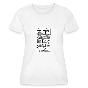 CAMPING IS MY QUALITY TIME + Wohnwagen - Camping - Frauen Funktions-T-Shirt - Weiß - Vorne - AI Model Female 172 dark (172cm)