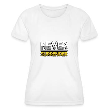 NEVER SURRENDER (Gelb) - Gaming - Frauen Funktions-T-Shirt - Weiß - Vorne - AI Model Female 172 dark (172cm)