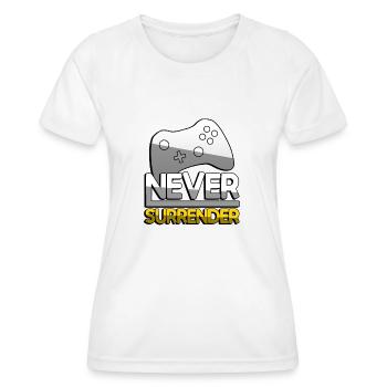 NEVER SURRENDER (Gelb) + Controller - Gaming - Frauen Funktions-T-Shirt - Weiß - Vorne - AI Model Female 172 dark (172cm)