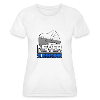 NEVER SURRENDER (Blau) + Controller - Gaming - Frauen Funktions-T-Shirt - Weiß - Vorne - AI Model Female 172 dark (172cm)