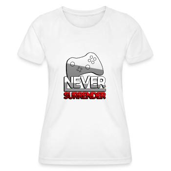 NEVER SURRENDER (Rot) + Controller - Gaming - Frauen Funktions-T-Shirt - Weiß - Vorne - AI Model Female 172 dark (172cm)