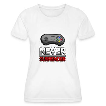 NEVER SURRENDER (Rot) + SNES Controller - Gaming - Frauen Funktions-T-Shirt - Weiß - Vorne - AI Model Female 172 dark (172cm)