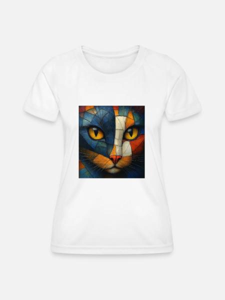 Kubistische Katze - Frauen Funktions-T-Shirt - Weiß