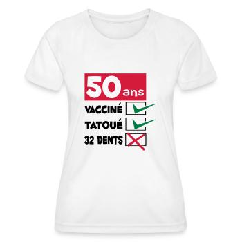 TEE SHIRT HUMOUR DESIGN ET MOTIF ANNIVERSAIRE 50 - T-shirt sport Femme - blanc - Devant - AI Model Female 172 dark (172cm)