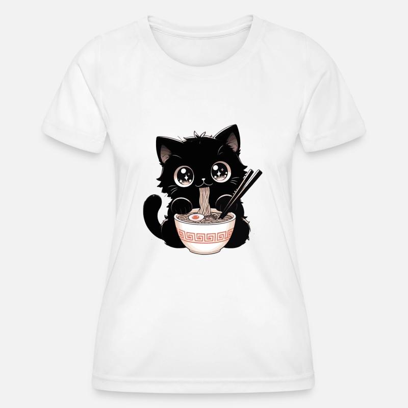cute kawaii cat eats ramen anime gift - Women's Functional T-Shirt - white