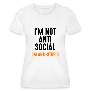 Je ne suis pas anti-social anti-stupid idiot imbécile - T-shirt sport Femme - blanc - Devant - AI Model Female 172 dark (172cm)