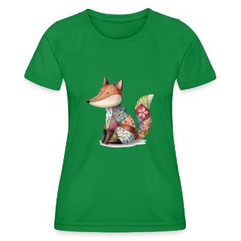 Bunter Patchwork Fuchs Aquarell Kunst - Frauen Funktions-T-Shirt - Kelly Green - Vorne - AI Model Female 172 dark (172cm)