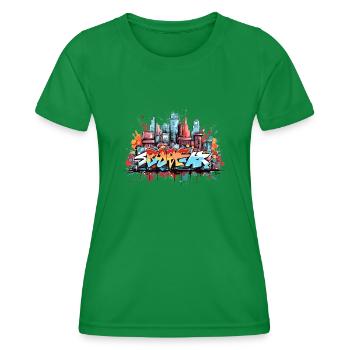 Urban Graffiti Abstract Street Art Clothing - Women's Functional T-Shirt - kelly green - Front - AI Model Female 172 dark (172cm)