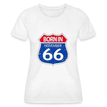 Born in November 1966 - Women's Functional T-Shirt - white - Front - AI Model Female 172 dark (172cm)