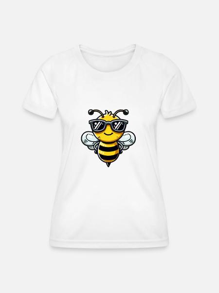 biene comic sonnenbrille - Frauen Funktions-T-Shirt - Weiß