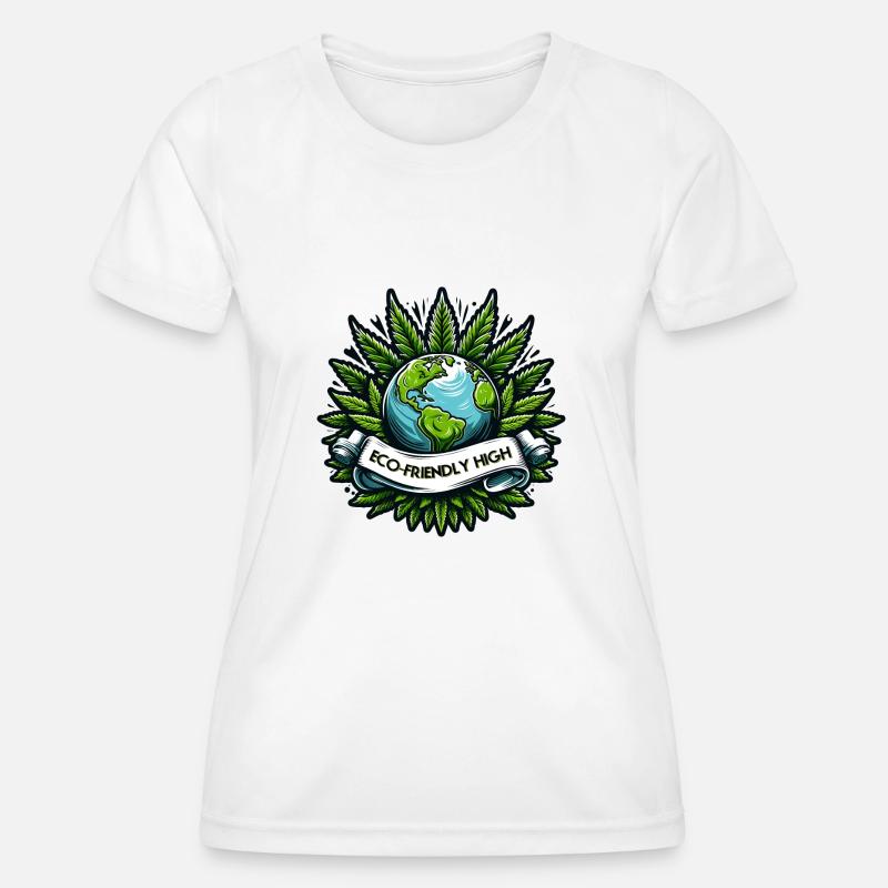 "Eco-Friendly High": Earth & Cannabis Unity Tee - Women's Functional T-Shirt - white