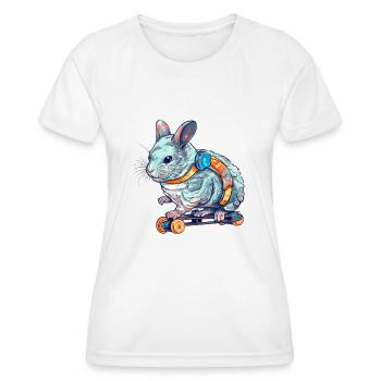 Un beau chinchilla monte sur un scateboard - T-shirt sport Femme - blanc - Devant - AI Model Female 172 dark (172cm)