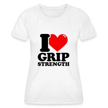 Ich liebe Griffstärke - Fitness-Gewichtheben lusti - Frauen Funktions-T-Shirt - Weiß - Vorne - AI Model Female 172 dark (172cm)