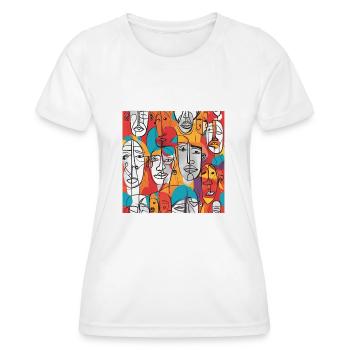 Vibrant Abstract Faces – Contemporary Line Art - Women's Functional T-Shirt - white - Front - AI Model Female 172 dark (172cm)