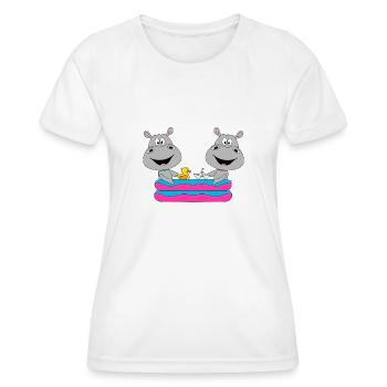 PLANSCHBECKEN - POOL - SOMMER - NILPFERDE - HIPPOS - Frauen Funktions-T-Shirt - Weiß - Vorne - AI Model Female 172 dark (172cm)