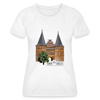 Holstentor Lübeck // Illustration - Frauen Funktions-T-Shirt - Weiß - Vorne - AI Model Female 172 dark (172cm)
