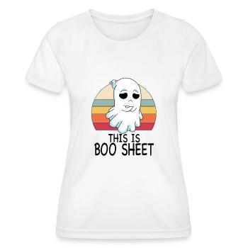 Ceci est Boo Sheet - T-shirt sport Femme - blanc - Devant - AI Model Female 172 dark (172cm)