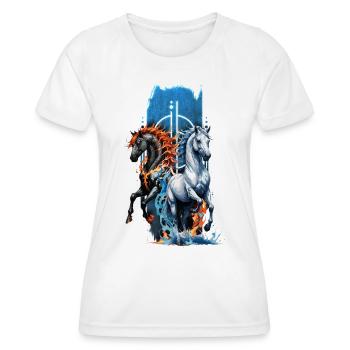 Harmonie éthérée : majestueux cheval d’eau et de feu - T-shirt sport Femme - blanc - Devant - AI Model Female 172 dark (172cm)