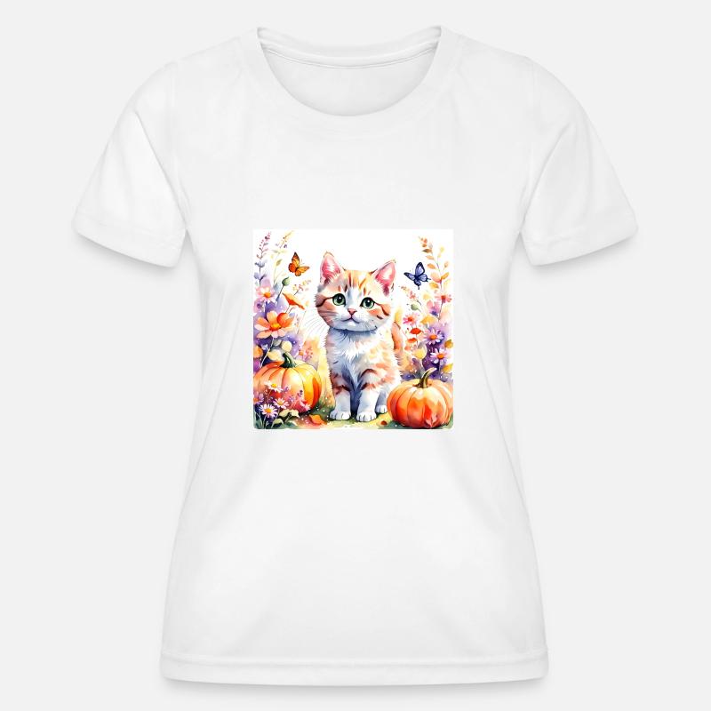 Autumn wildflower composition, with kitten - Women's Functional T-Shirt - white
