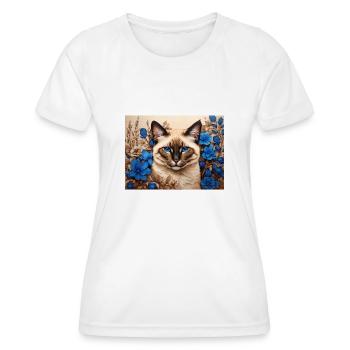 chat fleurs bleues - T-shirt sport Femme - blanc - Devant - AI Model Female 172 dark (172cm)