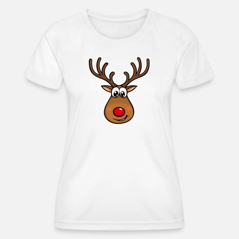 Rudolf Cara de renos de Navidad Camiseta funcional para mujeres