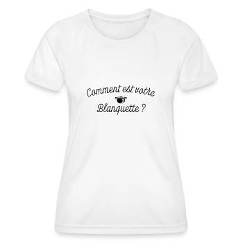 Humour OSS 117 🍴 "Comment est votre Blanquette ?" - T-shirt sport Femme - blanc - Devant - AI Model Female 172 dark (172cm)