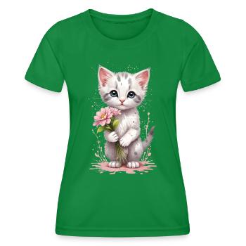 Flower Power Kitten - Aquarelle - T-shirt sport Femme - vert - Devant - AI Model Female 172 dark (172cm)