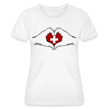 Schweiz Herzform - Frauen Funktions-T-Shirt - Weiß - Vorne - AI Model Female 172 dark (172cm)
