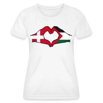 Denmark Palestine heart shape with hands - Women's Functional T-Shirt - white - Front - AI Model Female 172 dark (172cm)