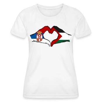 Serbien Palästina Flagge Herzform - Frauen Funktions-T-Shirt - Weiß - Vorne - AI Model Female 172 dark (172cm)