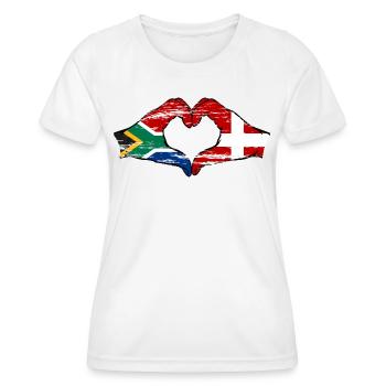 Afrique du Sud Danemark drapeau mains forme de coeur utilisé - T-shirt sport Femme - blanc - Devant - AI Model Female 172 dark (172cm)