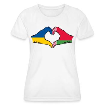 Ukraine Biélorussie drapeau mains coeur forme - T-shirt sport Femme - blanc - Devant - AI Model Female 172 dark (172cm)