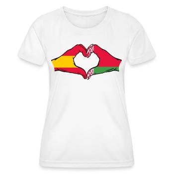 Spanien Belarus Flagge Hände Herzform - Frauen Funktions-T-Shirt - Weiß - Vorne - AI Model Female 172 dark (172cm)