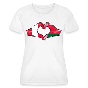 Pérou Biélorussie drapeau mains forme de coeur utilisé - T-shirt sport Femme - blanc - Devant - AI Model Female 172 dark (172cm)