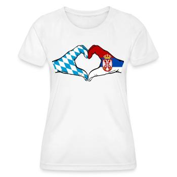 Bavière, Serbie, Drapeau, Mains, Coeur - T-shirt sport Femme - blanc - Devant - AI Model Female 172 dark (172cm)