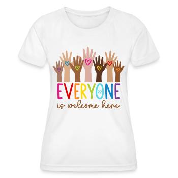 Everyone is welcome here - Frauen Funktions-T-Shirt - Weiß - Vorne - AI Model Female 172 dark (172cm)