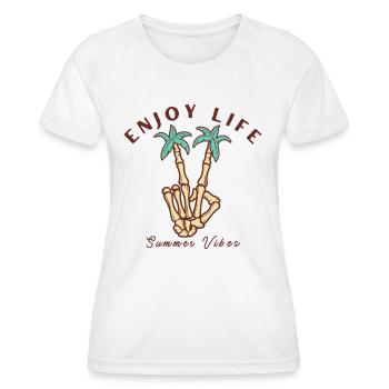 Genieße das Leben, Manos Palmeras Playa - Frauen Funktions-T-Shirt - Weiß - Vorne - AI Model Female 172 dark (172cm)