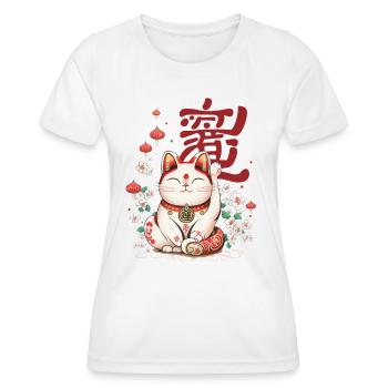 Traditionelle Maneki-Neko Glücksbringer Katze - Frauen Funktions-T-Shirt - Weiß - Vorne - AI Model Female 172 dark (172cm)