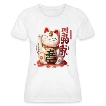 Waving cat Maneki neko Manekineko lucky charm - Women's Functional T-Shirt - white - Front - AI Model Female 172 dark (172cm)