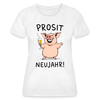 Silvester Party Prosit Neujahr Prost Schwein Fun - Frauen Funktions-T-Shirt - Weiß - Vorne - AI Model Female 172 dark (172cm)