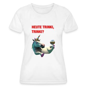 Betrunkenes Einhorn auf dem Rücken „HEUTE TRINKI?“ - Frauen Funktions-T-Shirt - Weiß - Vorne - AI Model Female 172 dark (172cm)