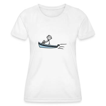 Männchen fährt Motorboot - V2 - Frauen Funktions-T-Shirt - Weiß - Vorne - AI Model Female 172 dark (172cm)