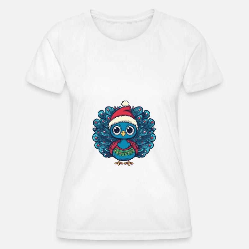 Peacock Bird Christmas Comic - Women's Functional T-Shirt - white