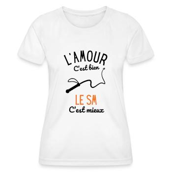 L'amour c'est bien le SM c'est mieux - T-shirt sport Femme - blanc - Devant - AI Model Female 172 dark (172cm)