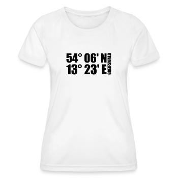 Greifswald Koordinaten - Frauen Funktions-T-Shirt - Weiß - Vorne - AI Model Female 172 dark (172cm)